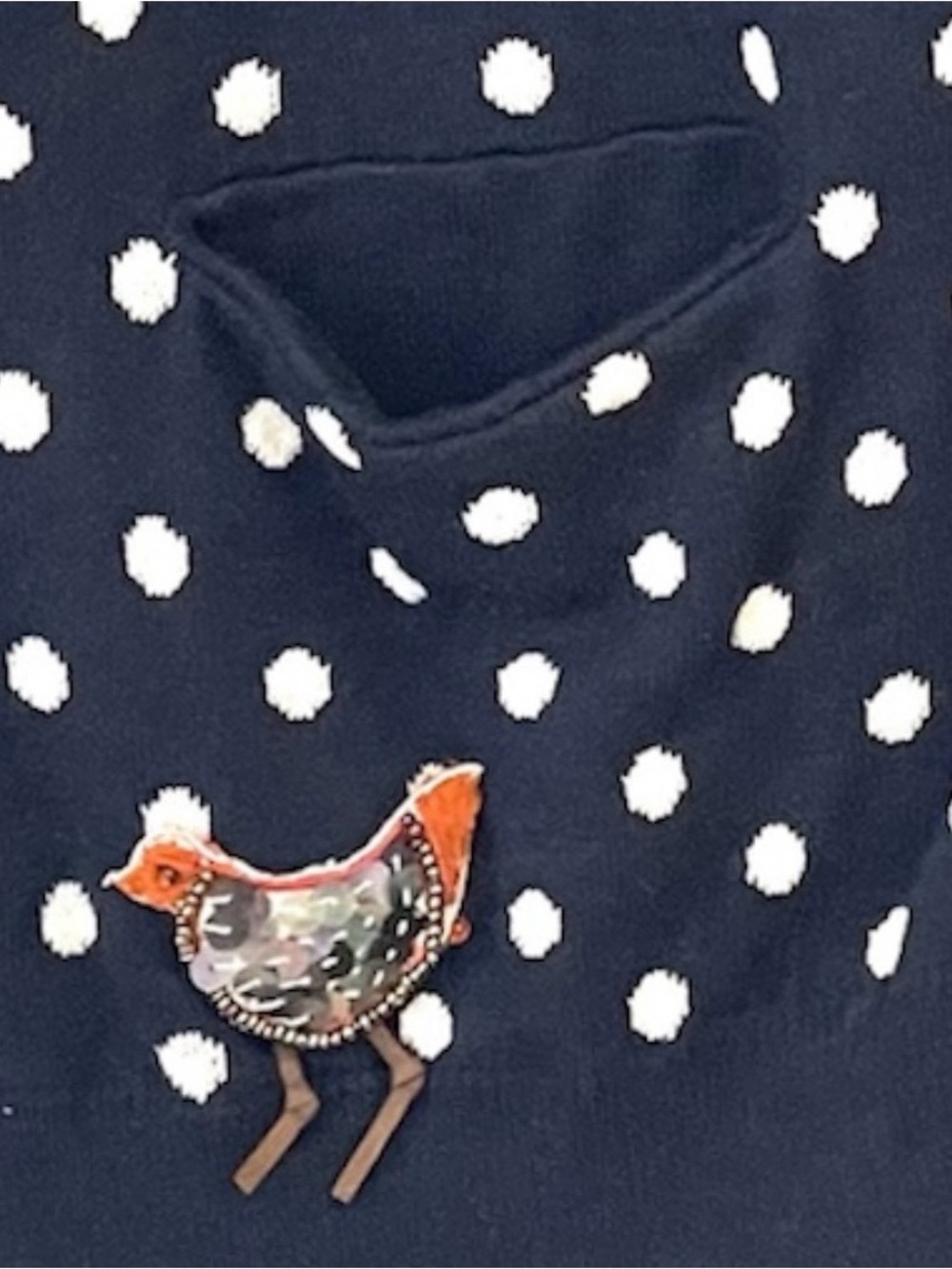 Whimsical polka dot chicken sweater embroidered & beaded - Picture 9 of 10